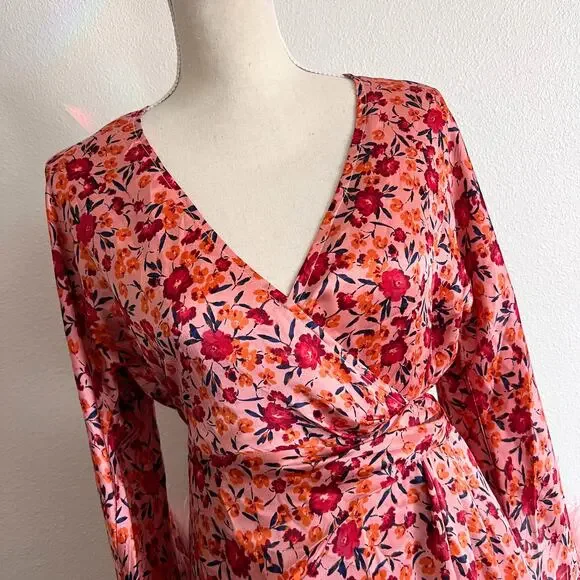 Buddy Love Anisa Feather Cuff Mini Dress Dragonfruit Pink Floral Size Small - Picture 5 of 11